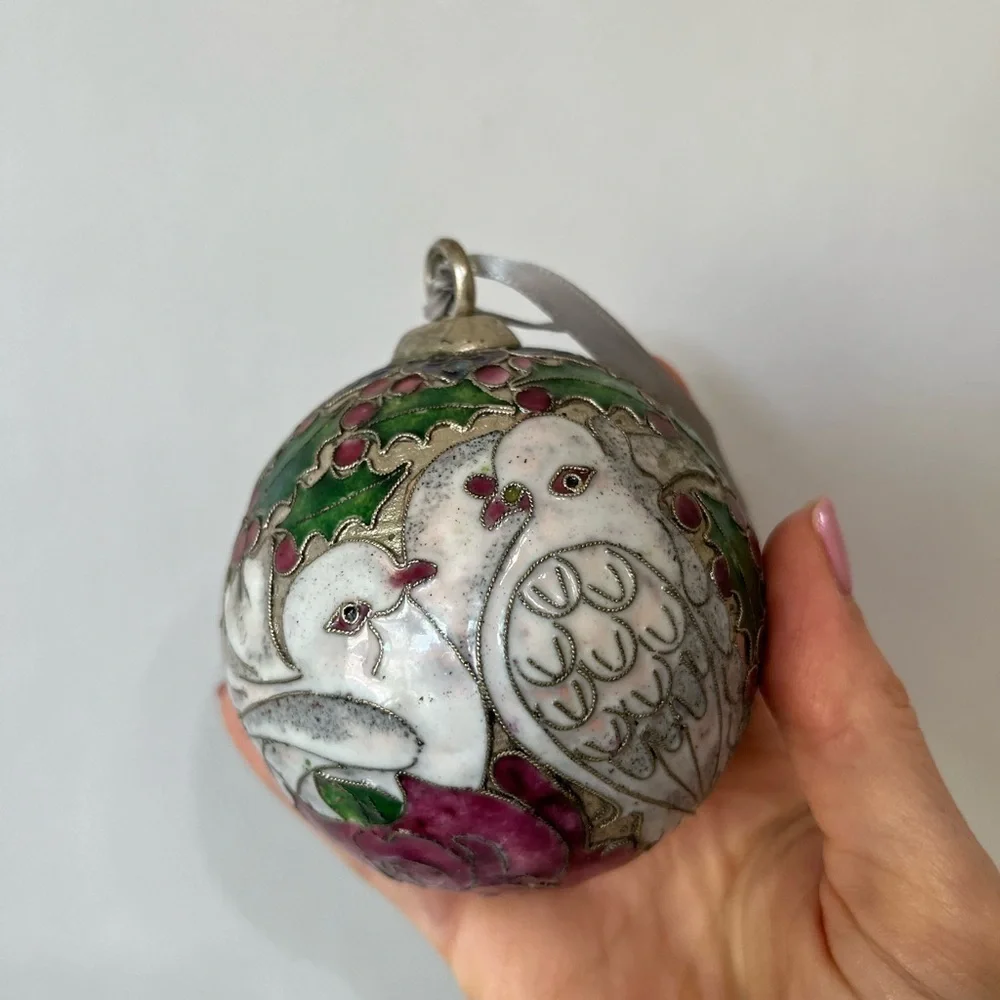 Christmas Ornament Enamel Cloisonné Ball Two Turtle Doves